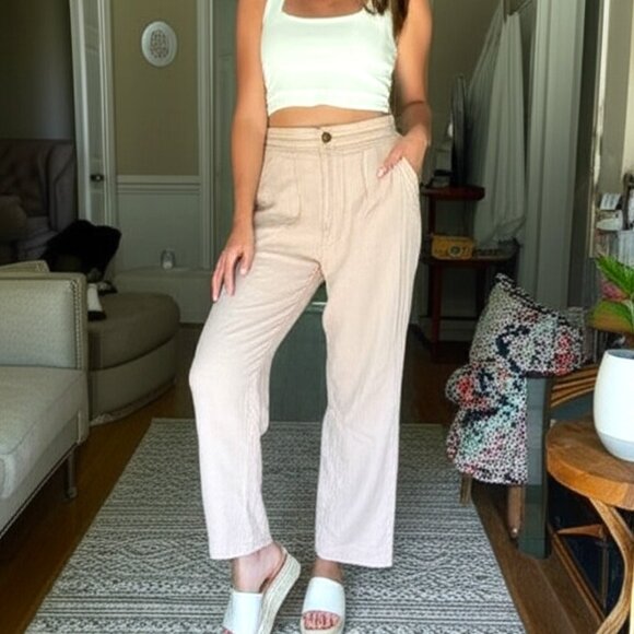 per una Pants - Per Una Linen Lyocell Blend Pleated Apricot Relaxed Pants Pockets Size 4 (US)